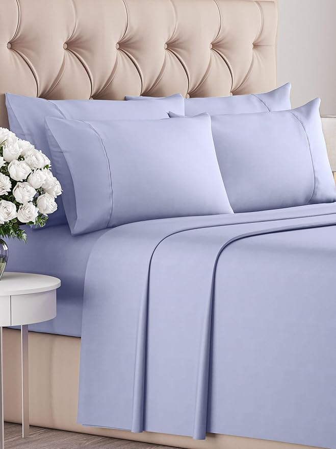 CGK Linens Full 6 Piece Sheet Set - Cooling Sheets for Hot Sleepers - Hotel Luxury Bedding Set with 8-16 Inch Deep Pockets - 1 Flat & 1 Fitted & 4 Pillowcases - Soft, Comfy and Wrinkle Free - Lavender