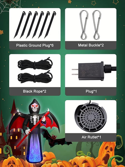 Kalolary 8.3FT Length Halloween Inflatables Outdoor Scythe Ghost Reaper, Blow Up Yard Lawn Decorations Clearance with LED Lights Up Built-in for Halloween Party Indoor, Outside Yard, Law Garden Decor
