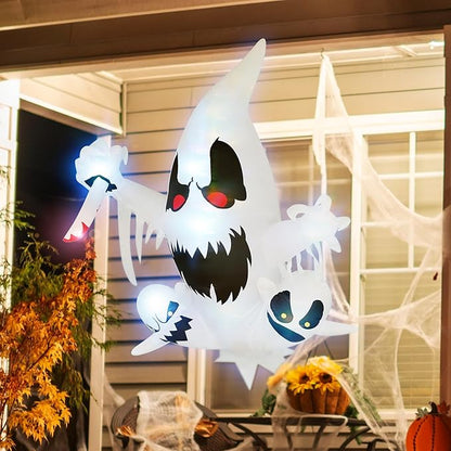 4FT Halloween Inflatable Decoration 3 Ghost Break Through Out From Window, Halloween Inflatable Decor Indoor Outdoor Lawn Yard Decoration, Halloween Build-in RBG LED Lighted Blow Up Decoration