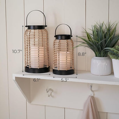 Natural Rattan Boho Lanterns - Handcrafted Decor to Enhance Your Home - Modern Farmhouse Beauty Perfect for Any Living Room, Patio & Porch, Indoor and Outdoor Coffee Table or Kitchen Dining Table