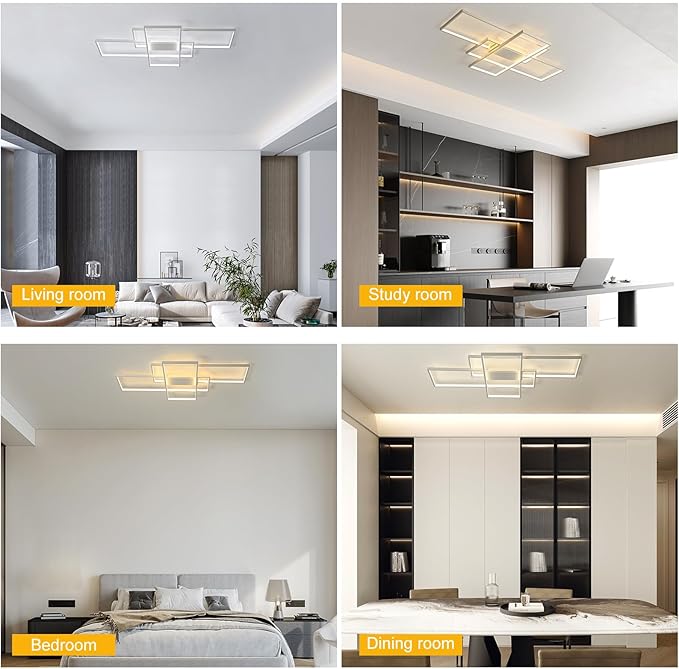 GEADI Modern Dimmable Ceiling Light, 35.4" White Led Ceiling Light Fixtures with Remote Control, 50W Rectangle Flush Mount Lighting Fixture for Kitchen Bedroom Dining Room(3000K-6500K)