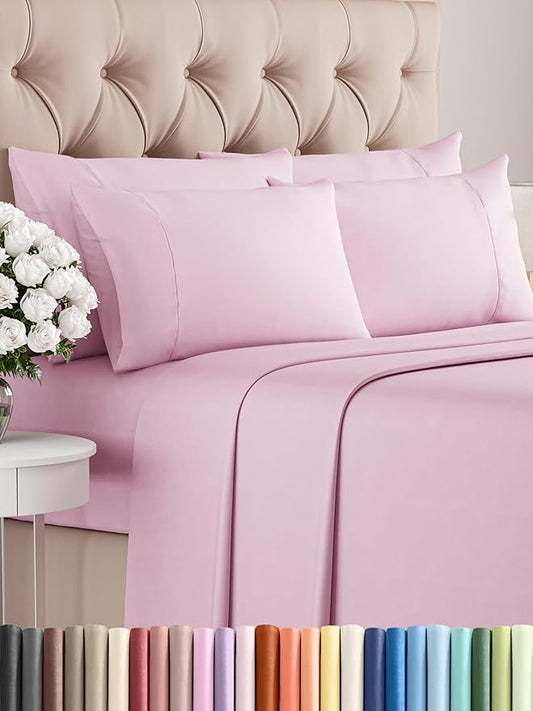 CGK Linens King 6 Piece Sheet Set - Cooling Sheets for Hot Sleepers - Hotel Luxury Bedding Set with 8-16 Inch Deep Pockets - 1 Flat & 1 Fitted & 4 Pillowcases - Soft, Comfy & Wrinkle Free - Light Pink