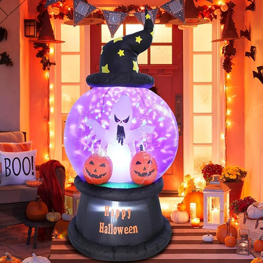 6 FT Tall Halloween inflatables Outdoor Decorations with Crystal Ball Build-in LEDs Blow Up Inflatable for Halloween Party Indoor, Outdoor, Yard, Garden, Lawn Decoration