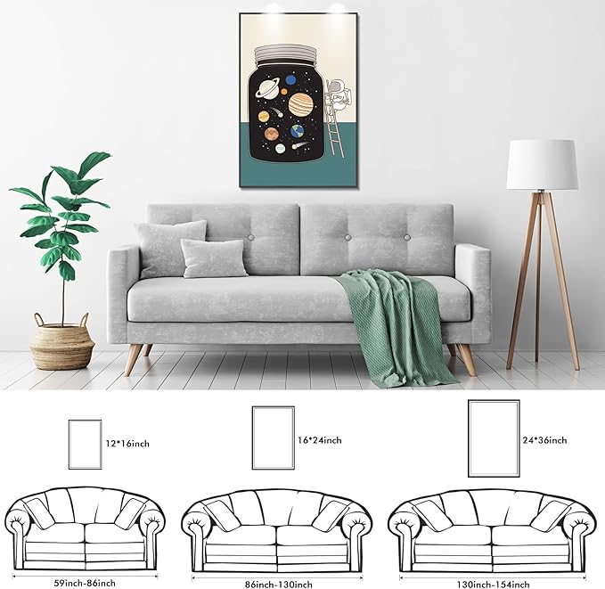 TIME TREE Space Wall Art, 16x24 Framed Canvas Wall Art Space Poster, Astronaut Decor Space Pictures, Wall Decorations for Living Room, Kids Bedroom Decor Black frame, Nursery Artwork for Boys Girls