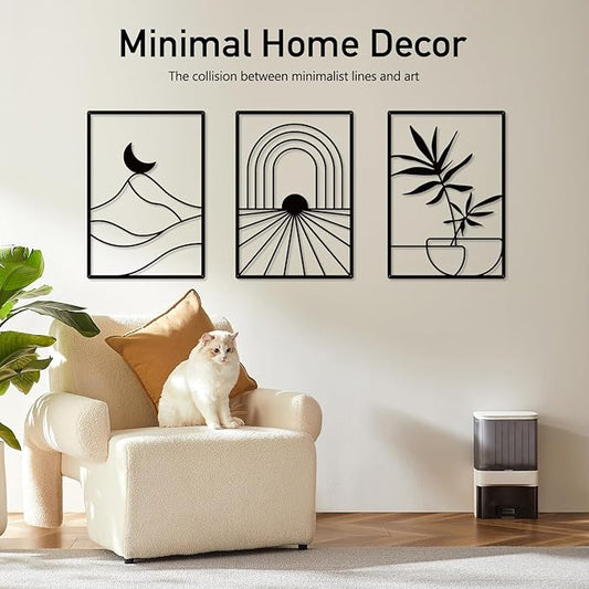 Sokurdeg Black Minimalist Metal Wall Decor, Bohemian Line Wall Decor, Modern Abstract Wall Art for Bedroom Bathroom Living Room (3 Pack, 12 x 17 in)