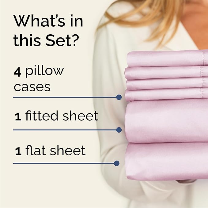 CGK Linens Cal King 6 Piece Sheet Set - Cooling Sheets for Hot Sleepers - Hotel Luxury Bedding Set with 8-16 Inch Deep Pockets - 1 Flat & 1 Fitted & 4 Pillowcases - Soft and Wrinkle Free - Light Pink