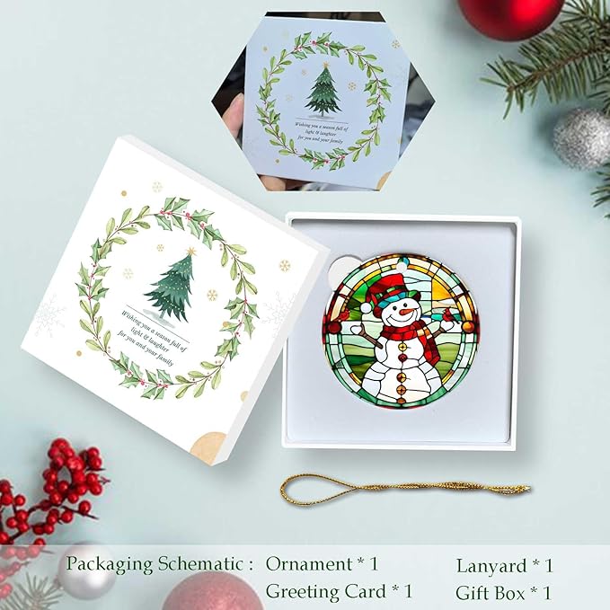 Snowman Cardinal Ornament Round Ceramic Colorful Glass Style Ornament Xmas Keepsake for Christmas Tree Winter Holiday Xmas Gift for Women Men Xmas Hanging Ornament 3"