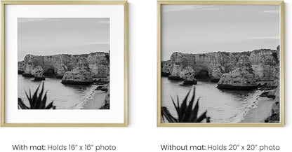 HAUS AND HUES 20x20 Gold Metal Picture Frames Matted to 16x16 - Features Premium Aluminum & Hanging Hardware, Shatterproof Plexiglass - Ideal for Home, Room, Office (20x20 in, Gold, Set of 3)