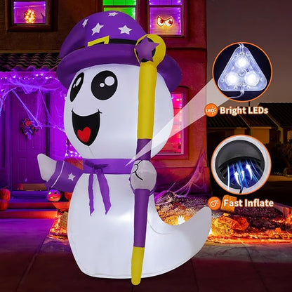 GOOSH 5FT Halloween Inflatables Ghost Outdoor Decoration Blow Up Yard Cute Ghost with Built-in LEDs for Indoor Party Garden Lawn Holiday Decor