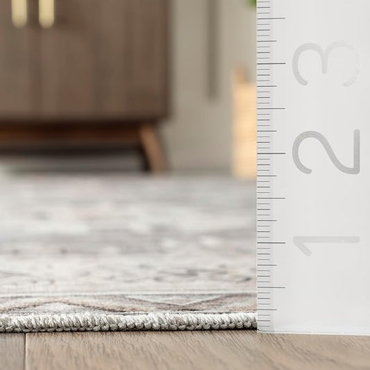 nuLOOM 5' x 8' SpinClean Machine Washable Stain-Resistant Area Rug with Non Slip Backing, Low Profile for Living Room, Bedroom, and Dining Room, Mae Grey