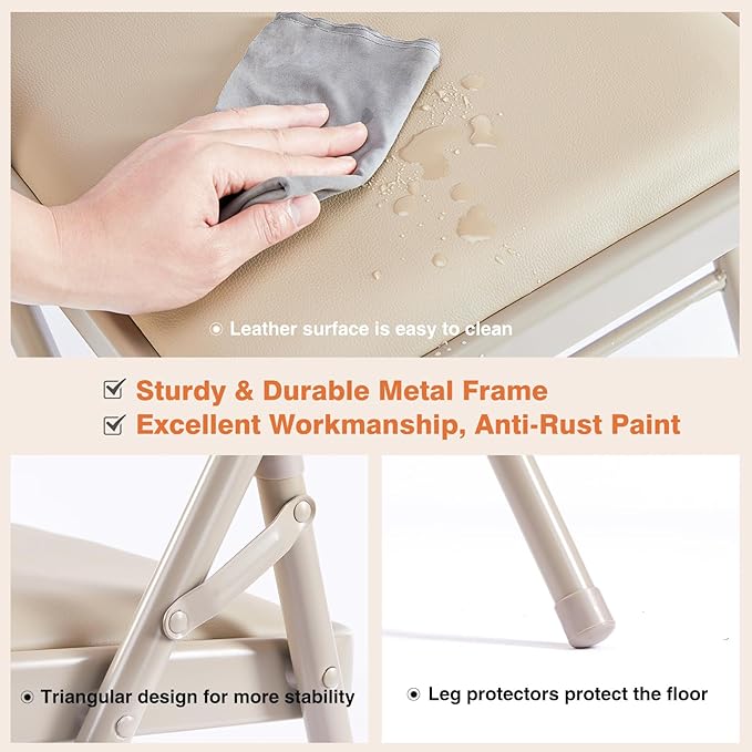 Sweetcrispy Folding Chair 10 Pack, Leather Padded Folding Chairs, Sturdy Metal Foldable Chairs, Easy to Use and Store, Outdoor and Indoor, for Home, Office, Party, Comfy