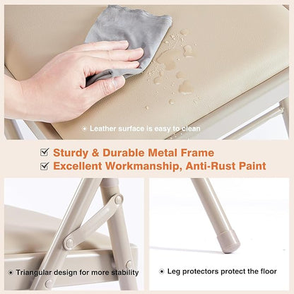 Sweetcrispy Folding Chair 10 Pack, Leather Padded Folding Chairs, Sturdy Metal Foldable Chairs, Easy to Use and Store, Outdoor and Indoor, for Home, Office, Party, Comfy