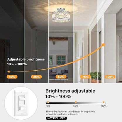 Crystal Ceiling Light Fixture, Modern Semi Flush Mount Ceiling Light, Chrome Lighting Fixtures Ceiling Lamp for Hallway, Kitchen, Entryway, Bedroom, Laundry Room, 1-Light, 11.4 Inch