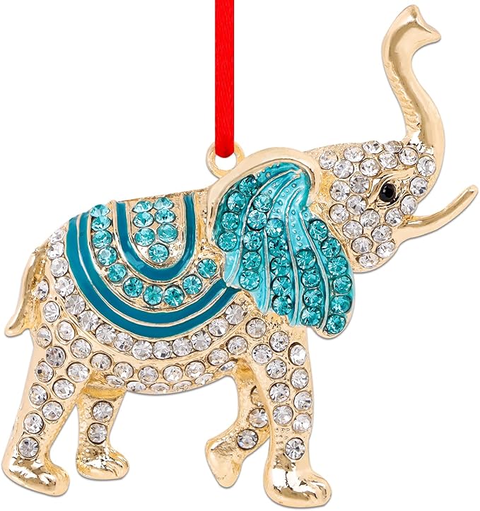 WhatSign Blue Elephant Christmas Ornament - Metal Ornament for Christmas Tree Friendship Sisterhood Decorations Hanging Ornament Keepsake Gifts for Kids Girls