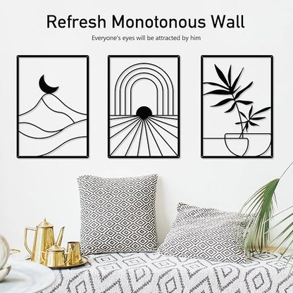 Sokurdeg Black Minimalist Metal Wall Decor, Bohemian Line Wall Decor, Modern Abstract Wall Art for Bedroom Bathroom Living Room (3 Pack, 12 x 17 in)