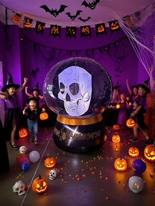 Halloween Inflatable Skull Crystal Ball Decoration - Giant Outdoor Yard Prop, Blow Up Yard Decoration Clearance with LED Lights Built-in for Holiday/Party/Yard/Garden