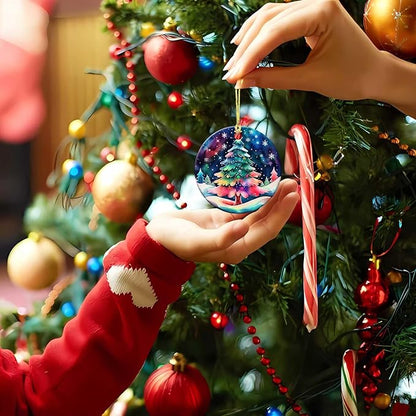 A Colorful Christmas Tree Ornament Round Ceramic Ornament Star Snowflake Xmas Keepsake for Christmas Tree Winter Holiday Xmas Gift for Women Men Xmas Hanging Ornament 3"