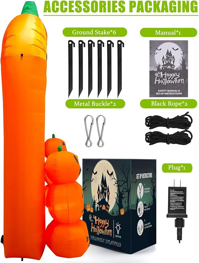 9.5 Feet Halloween Inflatable Pumpkin Arch Kalolary Pumpkin High Gate with LED Light, Halloween Blow up Outdoor Indoor Decorations Holiday Yard Lawn Inflatables Decor for Home Family Halloween Party