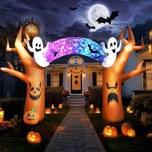 17 FT Halloween Inflatables Outdoor Yard Decorations, Spooky Light-Up Blow Ups Inflatable Halloween Outside Decor, Ghost, Pumpkin, Witch, Castle, Tree Archway Inflatable (Ghost Arch Inflatables)