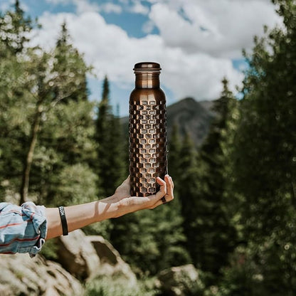 Copper Water Bottle 32 oz Hammered Vintage Modern Design Handcrafted Ayurvedic Copper Vessel For Drinking Water Bottle Travel Water Bottle for Gym, Office, Hiking, Outdoor Hammered Water Vessel