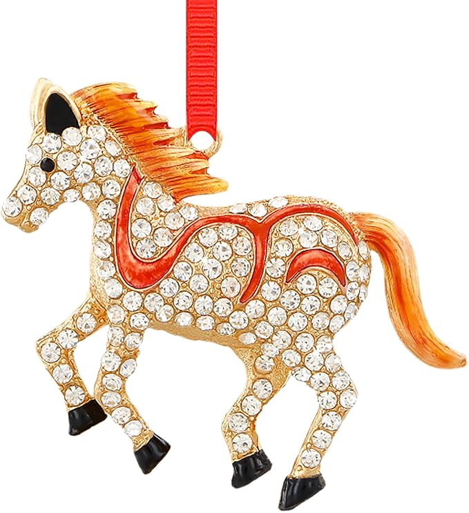 WhatSign Horse Christmas Ornament - Metal Farmhouse Animal Ornament With Rhinestones for Christmas Tree, Holiday Decorations, Keepsakes, Gifts for Women Girls