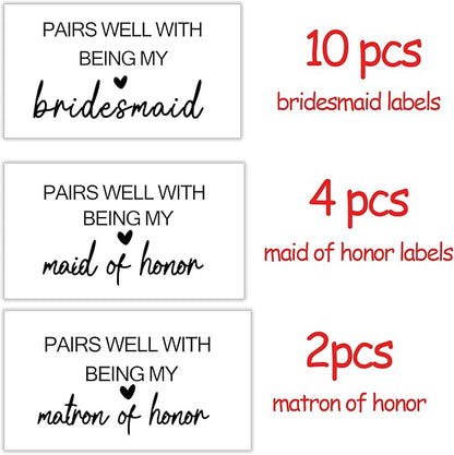 MKISHINE 16 Pcs Bridesmaid Proposal Gift Wine Bottle Labels Set, Bridesmaid Mini Champagne Labels, Bridal Party Groomsman Wine Stickers Bride Tribe Label, Maid of Honor Gifts for Friends, 2” x 3.5”