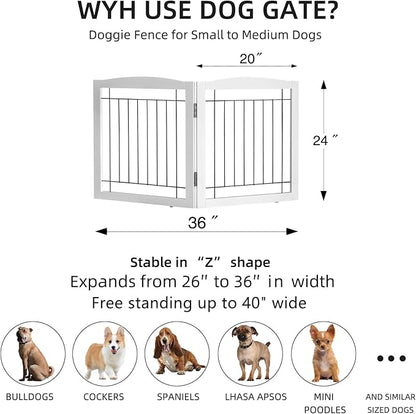 ZJSF Freestanding Foldable Extra Wide Wooden White Indoor Puppy Gate - 2 Panels Tall Dog Fence