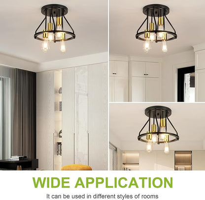 WILON Semi Flush Mount Ceiling Light 4-Light Ceiling Light Fixtures - Black Gold Farmhouse Kitchen Light Industrial Hallway Light Fixtures Ceiling Lamp for Hallway Kitchen Foyer (E26 Socket)