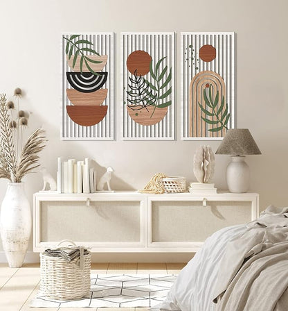 IARTTOP Large Boho Wood Wall Art Abstract Mid Century Wall Art Geometric Boho Wall Decor for Living Room Bedroom Office 16x32 Inch Set Of 3