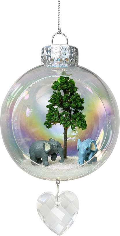 Elephants Christmas Ornament - Handmade Shatterproof Decorations for Indoor Outdoor Xmas Tree - Clear Ball Ornaments with Magnetic Crystal - Great Gift or Stocking Stuffer for Mom, Sister, Friend