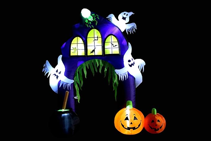 9 Foot Tall Halloween Inflatable Castle Archway with Pumpkins Spider Ghosts Cauldron LED Lights Decor Outdoor Indoor Holiday Decorations, Lighted Yard Blowup, Lawn Blow Up Home Family Party