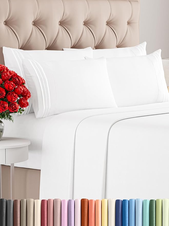 CGK Linens Cal King 6 Piece Sheet Set - Cooling Sheets for Hot Sleepers - Hotel Luxury Bedding Set with 8-16 Inch Deep Pockets - 1 Flat & 1 Fitted & 4 Pillowcases - Ultra Soft & Wrinkle Free - White