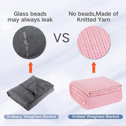 Knitted Weighted Blanket(Pink 60"x80" 15lbs),Home Décor Cooling Throw Blanket for Hot Sleepers,Hand Made Chunky Knit Heavy Blanket for Adults Use on Queen/King Size Bed