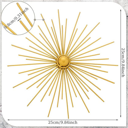 Barydat 6 Pcs Gold Sunburst Wall Decor Metal Bling Starbursts Wall Art for Living Room Mid Century Modern Decor Hanging Accents for Living Room Bedroom Entryway