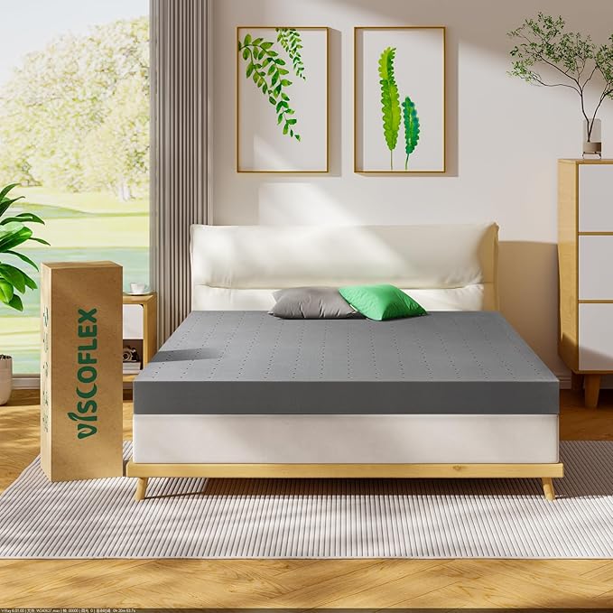 Twin Mattress Topper-Extra Firm 3 Inch High Density Foam Bed Topper with Ventilated Design for Extra Weight, Back Pain Relief-Charcoal Infusion,CertiPUR-US
