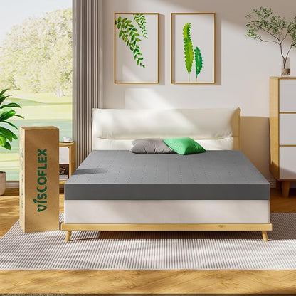 Twin Mattress Topper-Extra Firm 3 Inch High Density Foam Bed Topper with Ventilated Design for Extra Weight, Back Pain Relief-Charcoal Infusion,CertiPUR-US