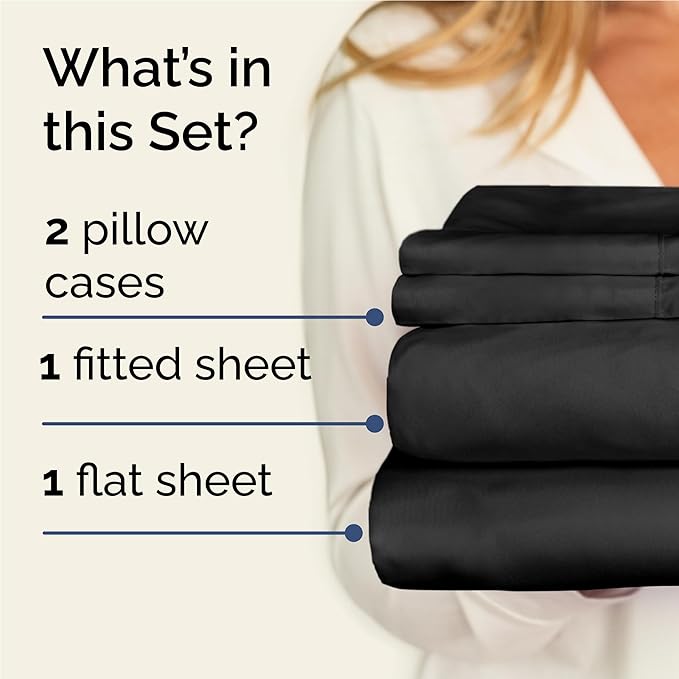 CGK Linens Twin XL 4 Piece Sheet Set - Cooling Sheets for Hot Sleepers - Hotel Luxury Bedding Set with 8-16 Inch Deep Pockets - 1 Flat & 1 Fitted & 2 Pillowcases - Soft, Comfy & Wrinkle Free - Black