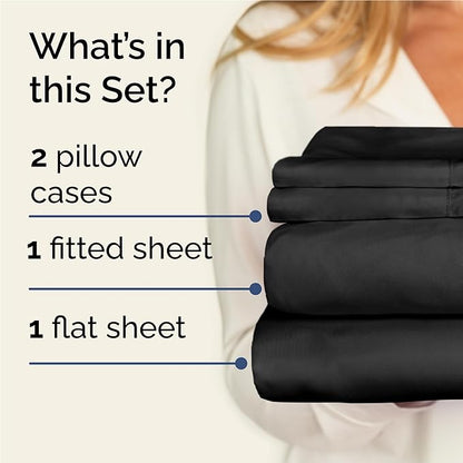 CGK Linens Twin XL 4 Piece Sheet Set - Cooling Sheets for Hot Sleepers - Hotel Luxury Bedding Set with 8-16 Inch Deep Pockets - 1 Flat & 1 Fitted & 2 Pillowcases - Soft, Comfy & Wrinkle Free - Black