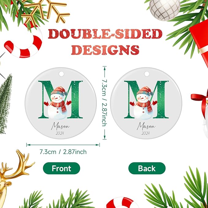 Letter Name Ornament, Personalized Christmas Ornaments 2025, Custom Initial Ornaments A-Z Monogram Ceramic Christmas Ornament, Family Keepsake