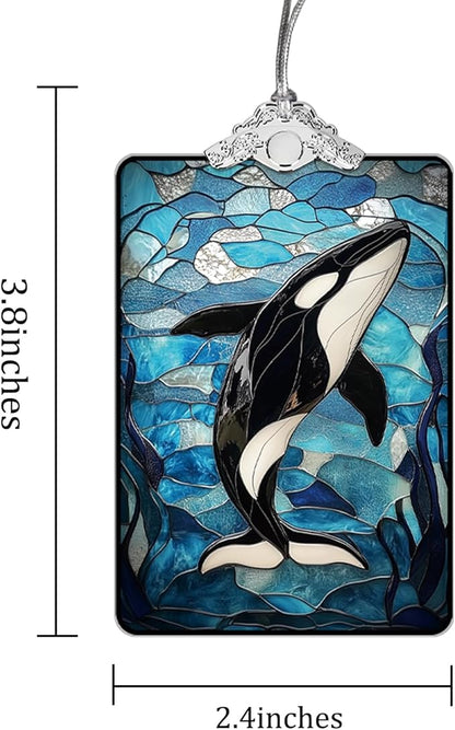 Orca Whale Stained Glass 2025 Christmas Ornament, Ocean-Themed Christmas Tree Hanging Decoration for Coastal Holiday Decor or Gift Exchange, 3.8 x 2.4 Inch