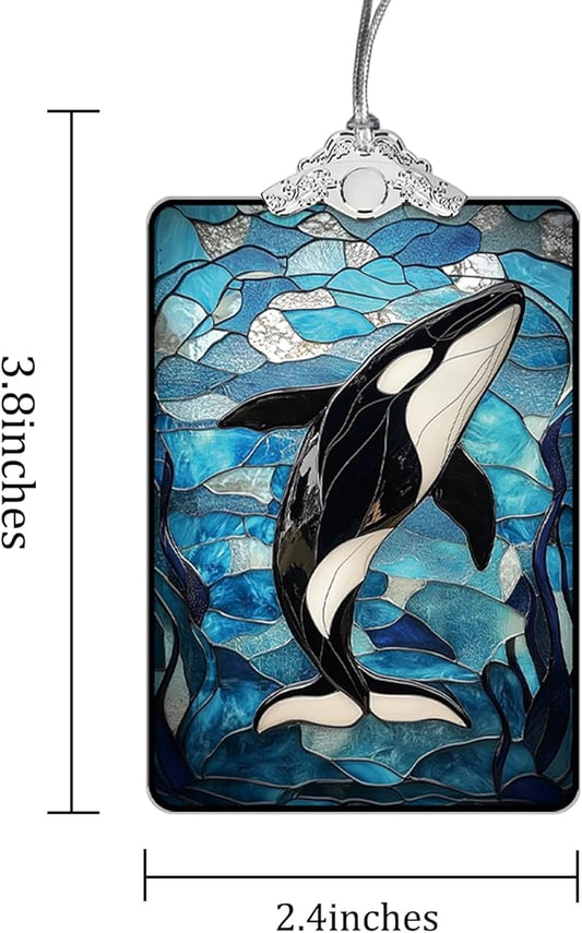 Orca Whale Stained Glass 2025 Christmas Ornament, Ocean-Themed Christmas Tree Hanging Decoration for Coastal Holiday Decor or Gift Exchange, 3.8 x 2.4 Inch