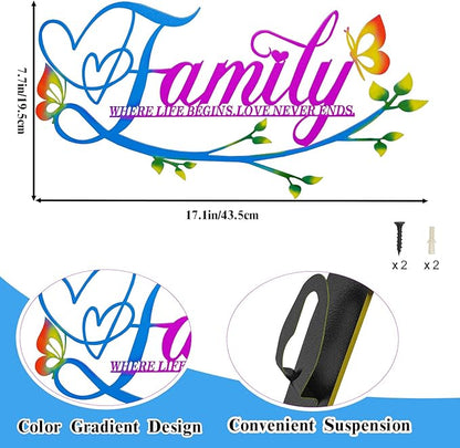 Family Where Life Begins Love Never Ends Word Sign Metal Wall Decor, Black Home Decor Wall Art Decorations, Letters Quotes Sign for Living Room Bedroom Kitchen Indoor Outdoor Decor(17.5 x 9in)