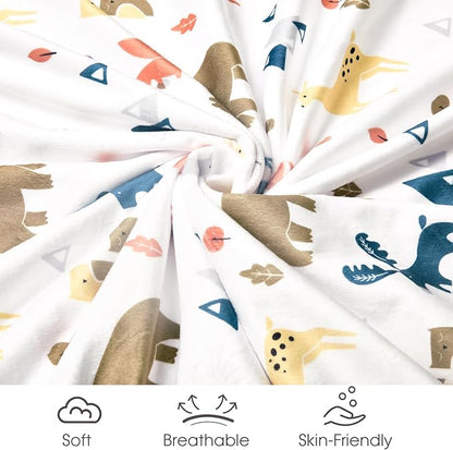 Minky Baby Blanket for Boys Girls Neutral, Soft Lightweight Micro Fleece Blanket with Double Layer, Dotted Backing, Receiving Blanket for Newborns, 30x40 Inches, Woodland Animals