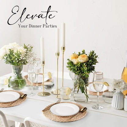 Round Woven Placemats Set of 6, Natural Water Hyacinth Place mats, 13.8 inch Rattan Placemats Wicker Placemats Farmhouse Boho Braided Heat Resistant Outdoor Placemat Patio Table Place Mats