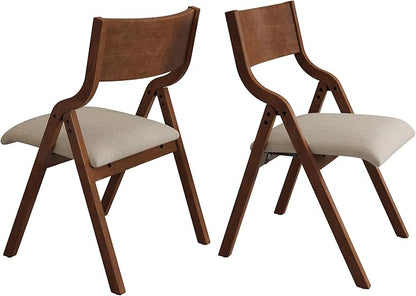 Folding Dining Chairs Set of 2, Upholstered Kitchen Chair with Padded Seat & Wood Backrest, Modern Side-Chair with Wood Legs for Home Office Living Room,No Assembly Needed,Walnut