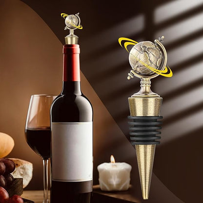 LKKCHER Earth Globe Wine Stopper, Wine Gifts for Men Women, Bottle Stoppers for Wine Champagne, Birthday Gifts, Wine Saver, Wine Accessories