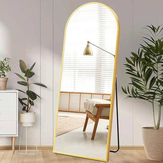 Sweetcrispy 64"x21" Gold Arched Full Length Mirror, Standing Leaning or Mounted Hanging Wall Mirror for Bedroom, Livingroom, Cloakroom, Aluminum Frame Body Mirror, Modern