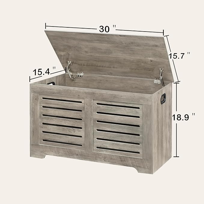 DINZI LVJ Storage Chest, Flip-Top Wooden Toy Box with 2 Safety Hinges, Entryway Shoe Storage Bench, Good Ventilation, Storage Trunk for Living Room, Bedroom, Easy Assembly, Grey Wash