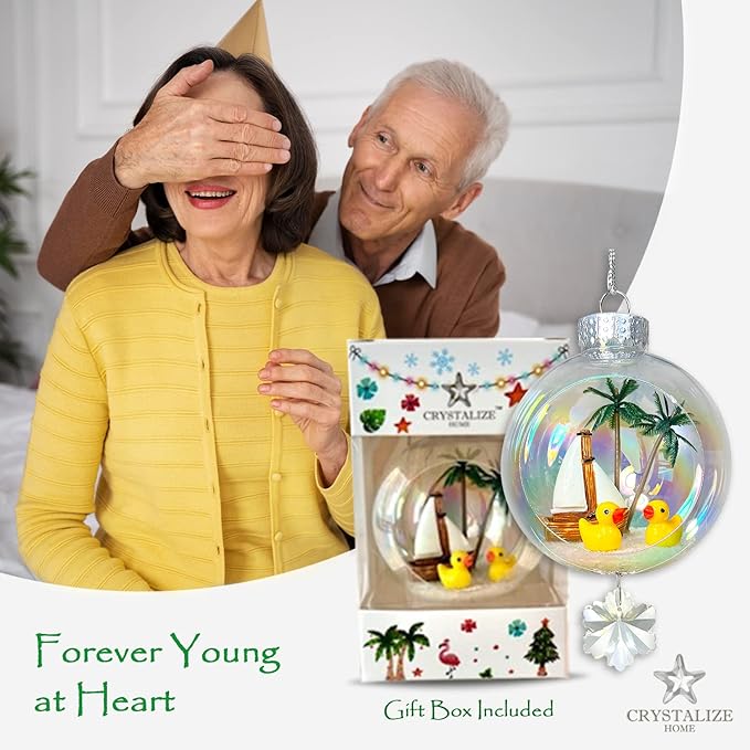 Ducks Christmas Ornament - Handmade Shatterproof Decorations for Indoor Outdoor Xmas Tree - Clear Ball Ornaments with Magnetic Crystal - Great Gift or Stocking Stuffer for Mom, Sister, Friend