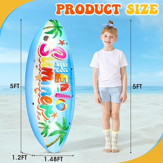 Eyourlife 5 FT Hello Summer Surfboard Inflatable, Outdoor Blow Up Yard Decoration with Built-in 3 LED Lights, Summer Luau Party Decorations for Pool Holiday Garden Lawn Patio Tropical Beach